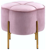 Round Ottoman With Gold Legs, Pink