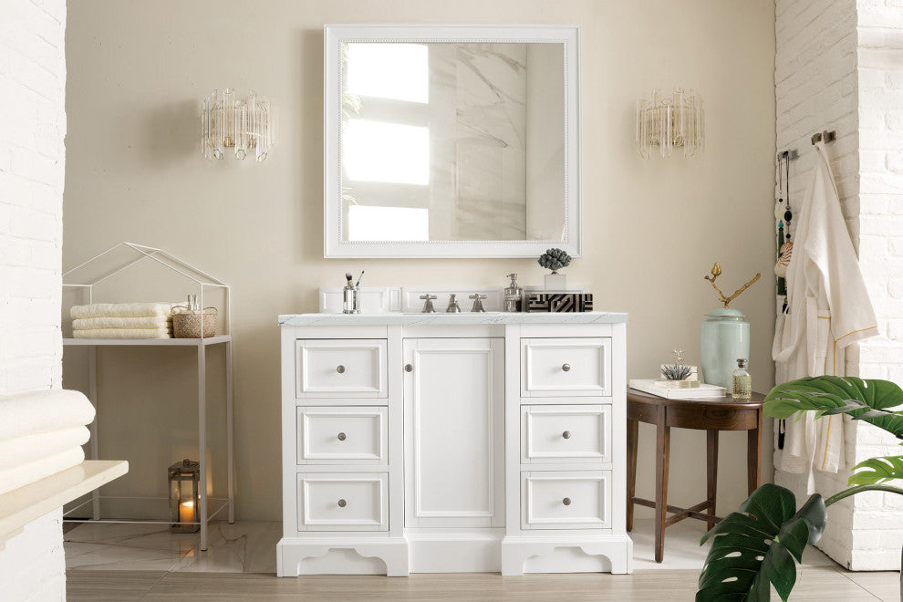 James Martin 825-V48-BW-3ENC 48" Single Vanity Bright White w/ 3 CM Quartz Top