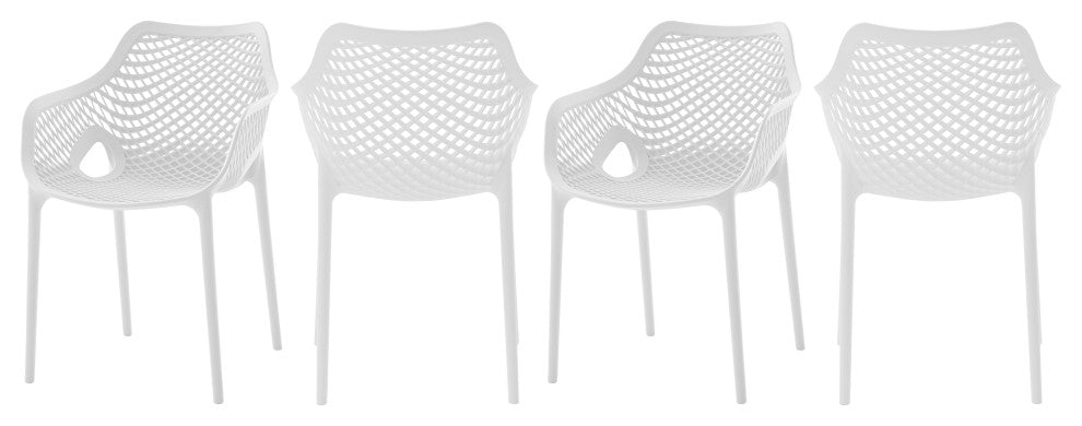 Mykonos Outdoor Patio Dining Chair (Set of 4), White, With Arms