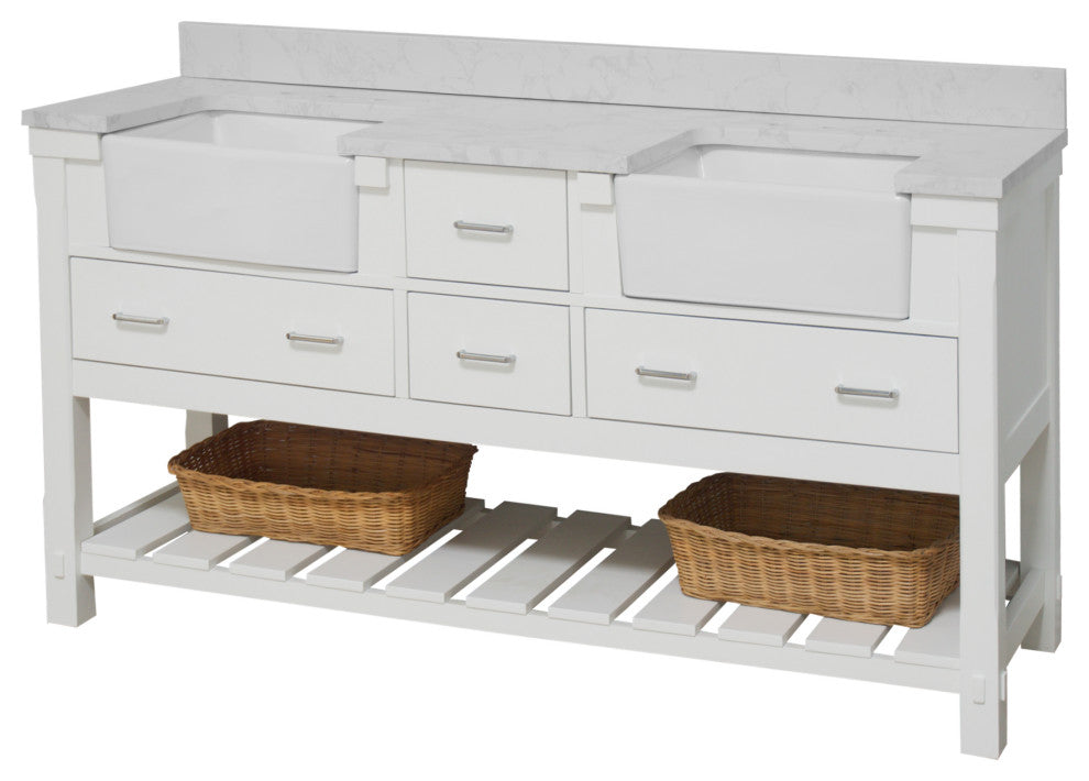 Charlotte 72" Bathroom Vanity, White, Engineered Carrara