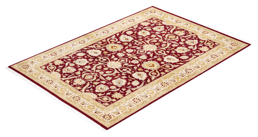 Theinni Square One-of-a-Kind Hand-Knotted Area Rug Red, 4'2"x6'4"
