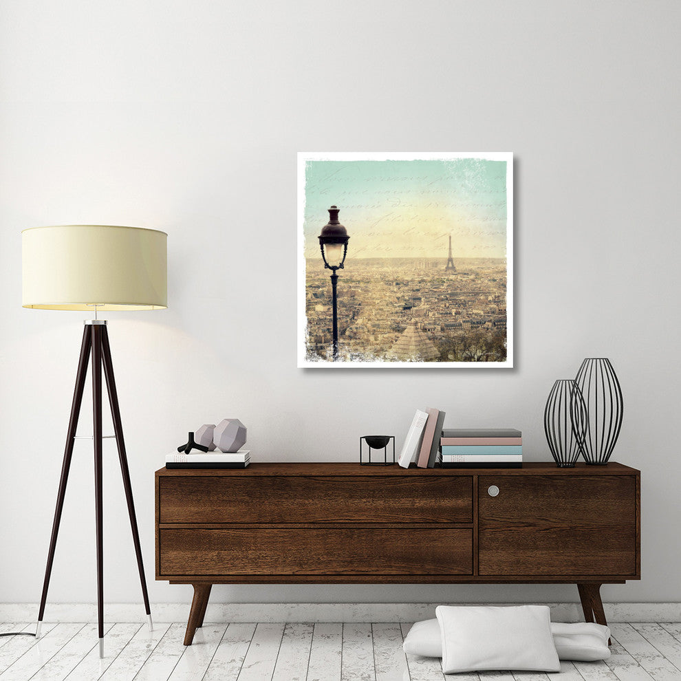 "Eiffel Landscape Letter Blue I" Digital Paper Print by Sue Schlabach, 38"x38"
