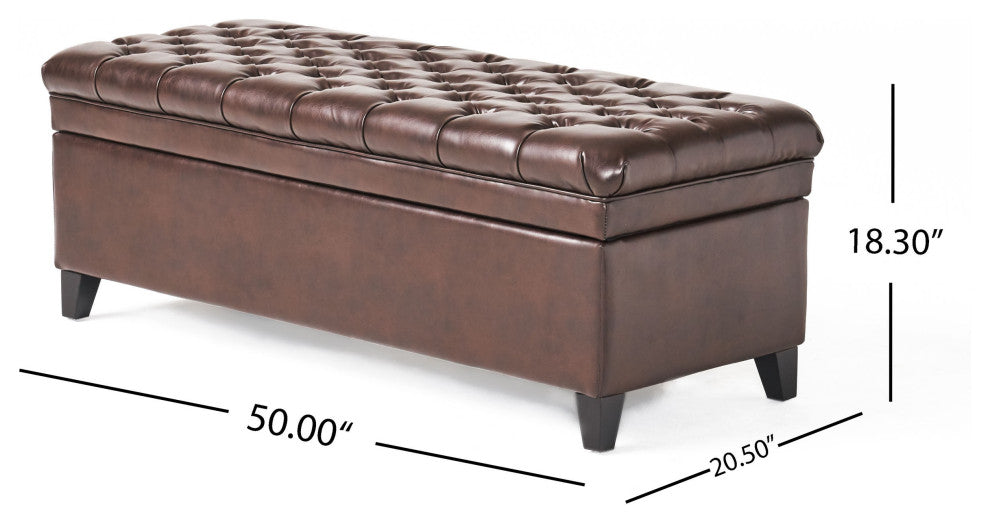 GDF Studio Sheffield PU Brown Tufted Storage Ottoman