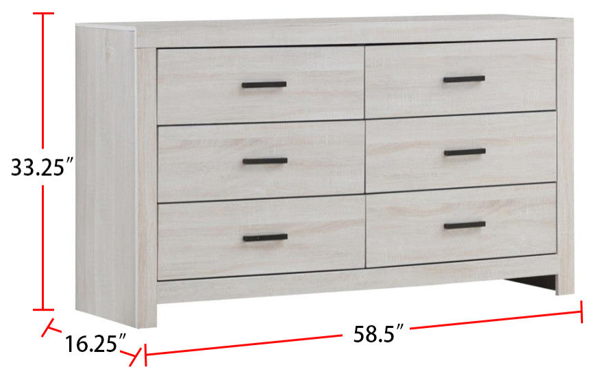6 Drawers Wood Dresser, Coastal White