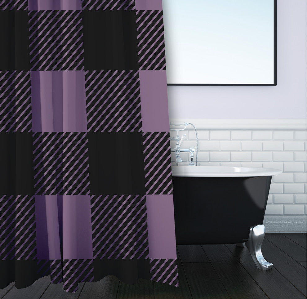 70"Wx73"L Buffalo Plaid Shower Curtain, Larkspur