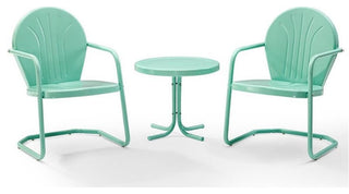 Crosley Furniture Griffith 3 Piece Metal Patio Conversation Set in Aqua