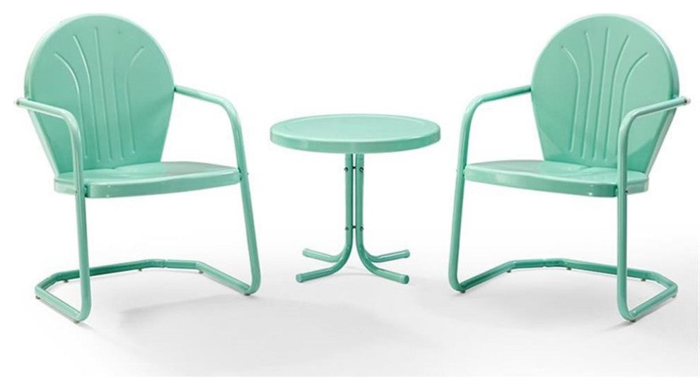 Crosley Furniture Griffith 3 Piece Metal Patio Conversation Set in Aqua