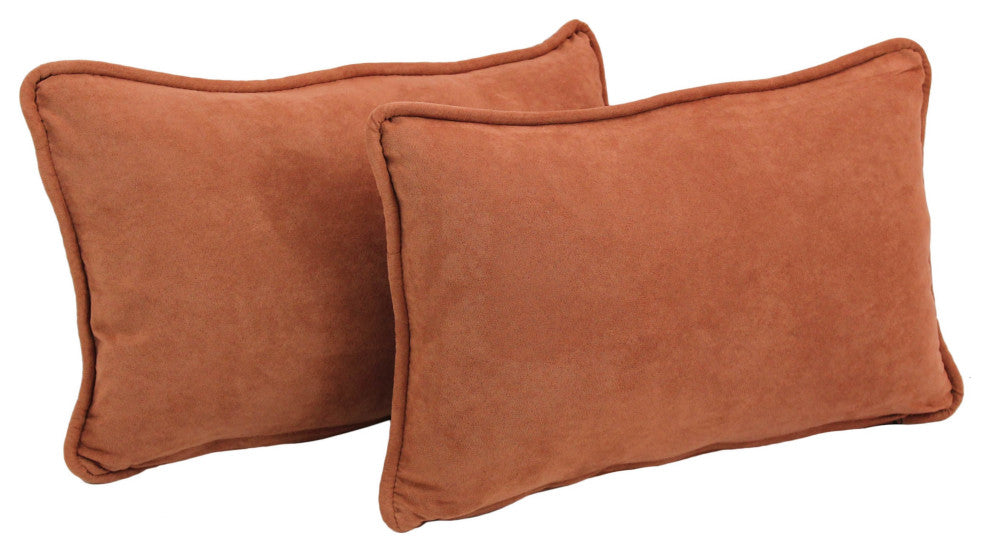 20"X12" Double-Corded Solid Microsuede Back Support Pillows, Set of 2, Spice