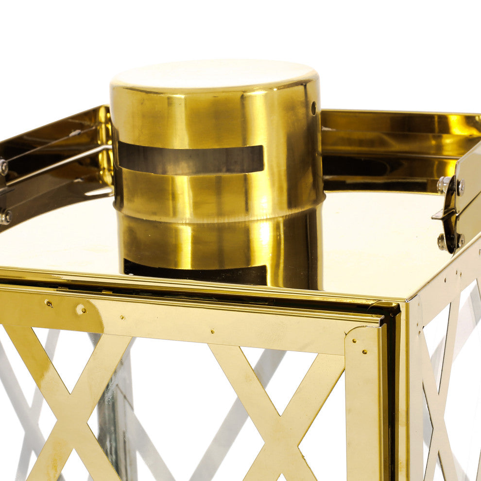 Cecil Outdoor 18" Modern Stainless Steel Lantern, Gold