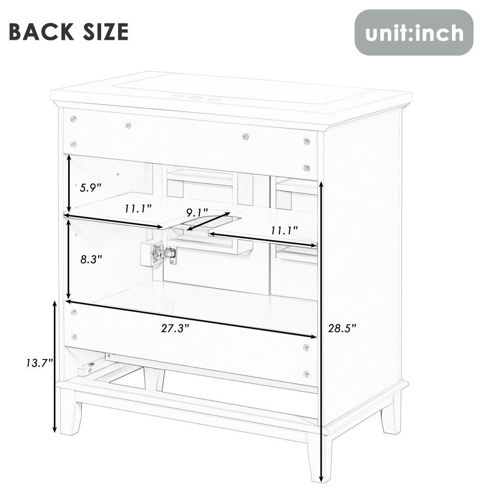 30" Freestanding Bath Vanity Cabinet Without Top, White