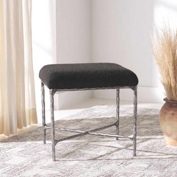 Safavieh Couture Mandy Boucle And Metal Ottoman, Black