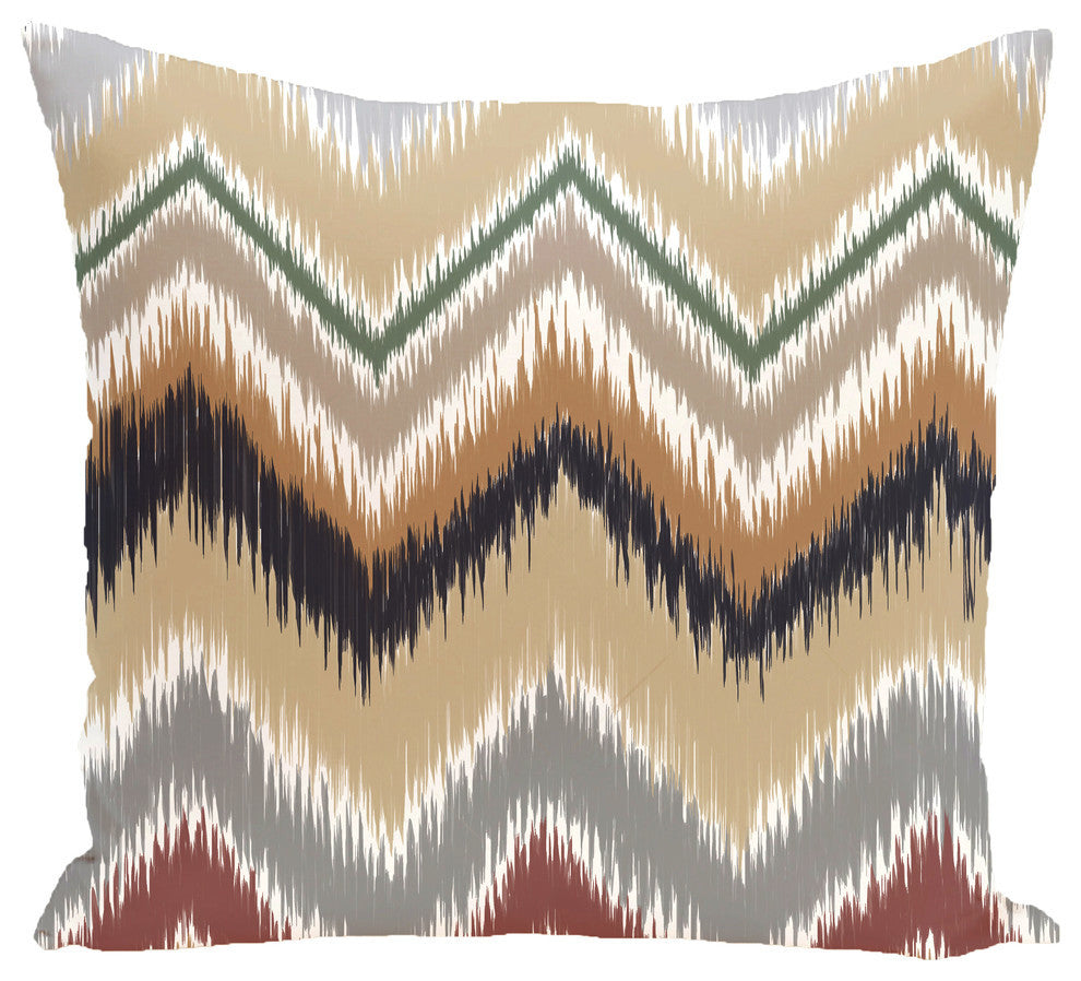 Ikat-Arina Chevron Stripes Print Pillow, Khaki, 16"x16"
