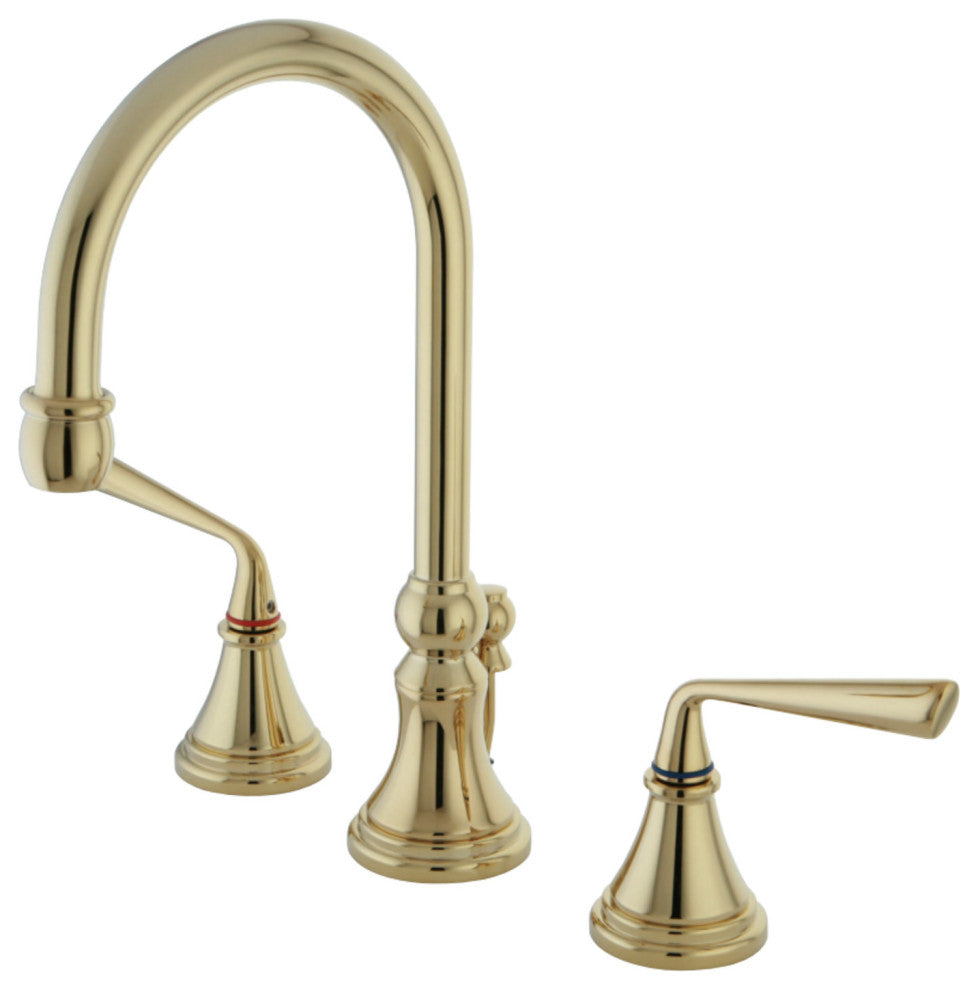 Kingston Brass Widespread Bathroom Faucet With Brass Pop-Up, Polished Brass
