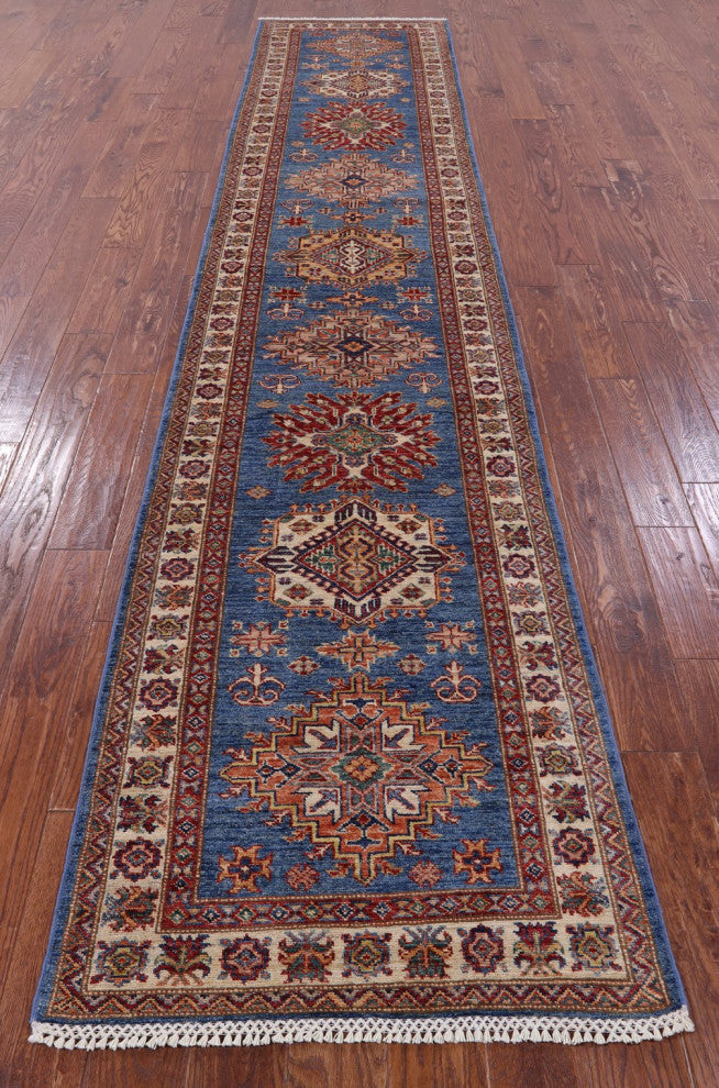 2' 9" X 13' 4" Super Kazak Handmade Wool Runner Rug - Q12997