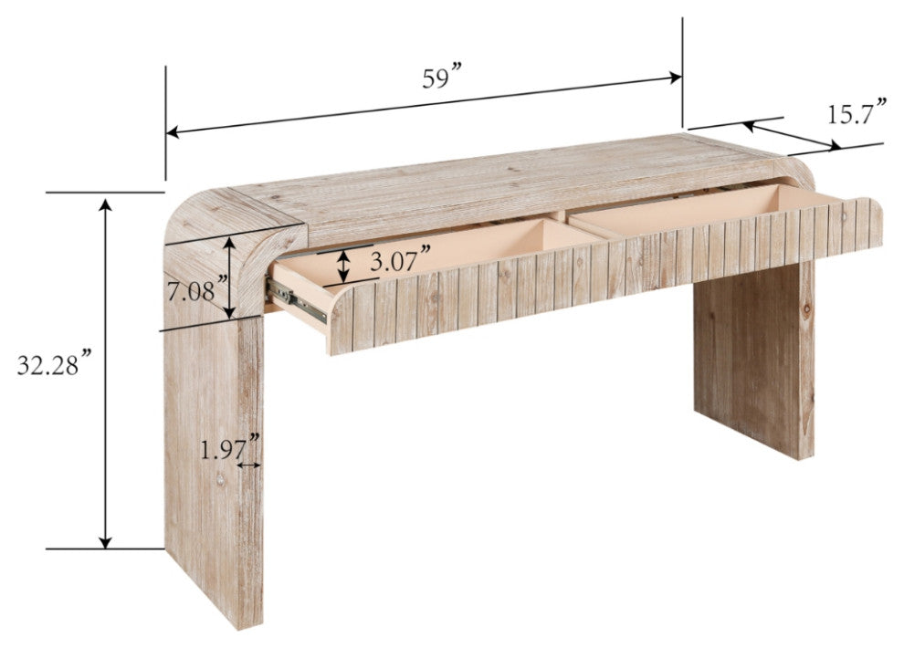 GDF Studio 59" Vintage Farmhouse Console Table With Drawers, Natural Wood Washed