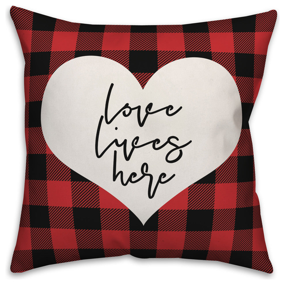 Love Lives Here Plaid 16x16 Throw Pillow