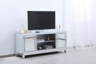 Elegant Decor Modern 60" Mirrored TV Stand in Distressed Antique Silver