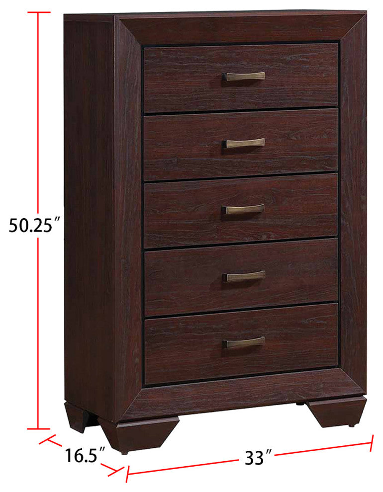Wood Chest with 5 Drawers, Dark Cocoa