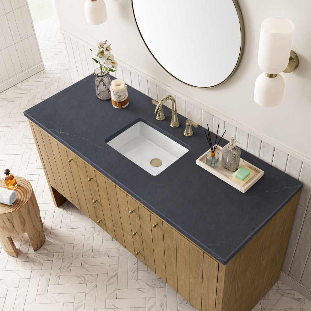 Hudson 60" Single Vanity, Light Natural Oak,  Charcoal Soapstone Top