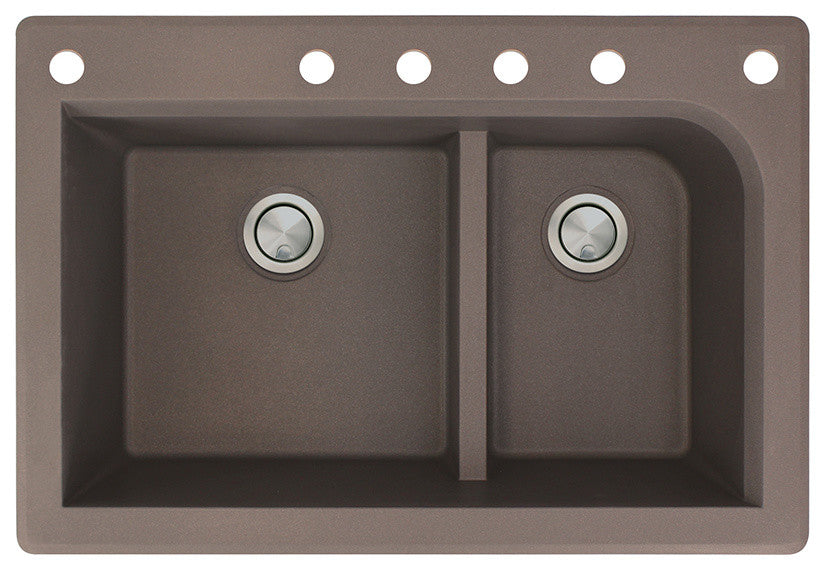 Radius 33" silQ Granite Double Bowl Kitchen Sink with 6 Holes in Espresso