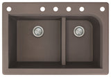 Radius 33" silQ Granite Double Bowl Kitchen Sink with 6 Holes in Espresso