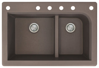 Radius 33" silQ Granite Double Bowl Kitchen Sink with 6 Holes in Espresso