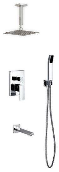 Brass Shower Set, 8" Ceiling Mount Square Rain Shower, Handheld, Tub Filler