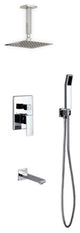 Brass Shower Set, 8" Ceiling Mount Square Rain Shower, Handheld, Tub Filler