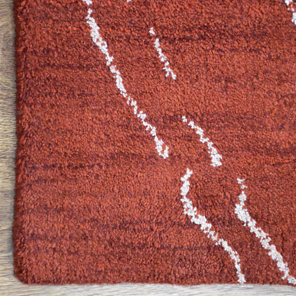 HAND KNOTTED LOOM SILK ECO-FRIENDLY RUG-5'x8',Rectangle,Red White,Contempor