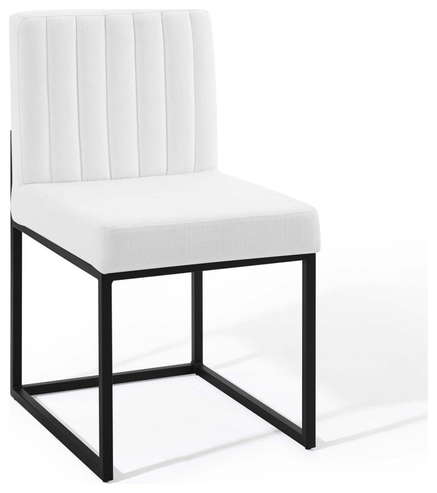 Carriage Channel Tufted Sled Base Upholstered Fabric Dining Chair Black White