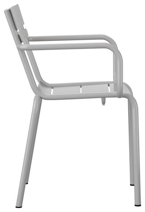 Nash Commercial Grade Steel Indoor-Outdoor Stackable Chair with 2 Slats and Arms, Silver