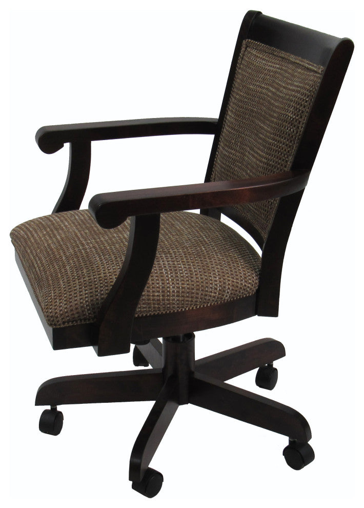 Swivel Kitchen Dining Caster Chair with Wheels, Checkered and Walnut