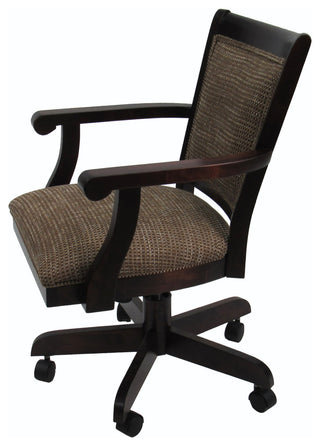 Swivel Kitchen Dining Caster Chair with Wheels, Checkered and Walnut