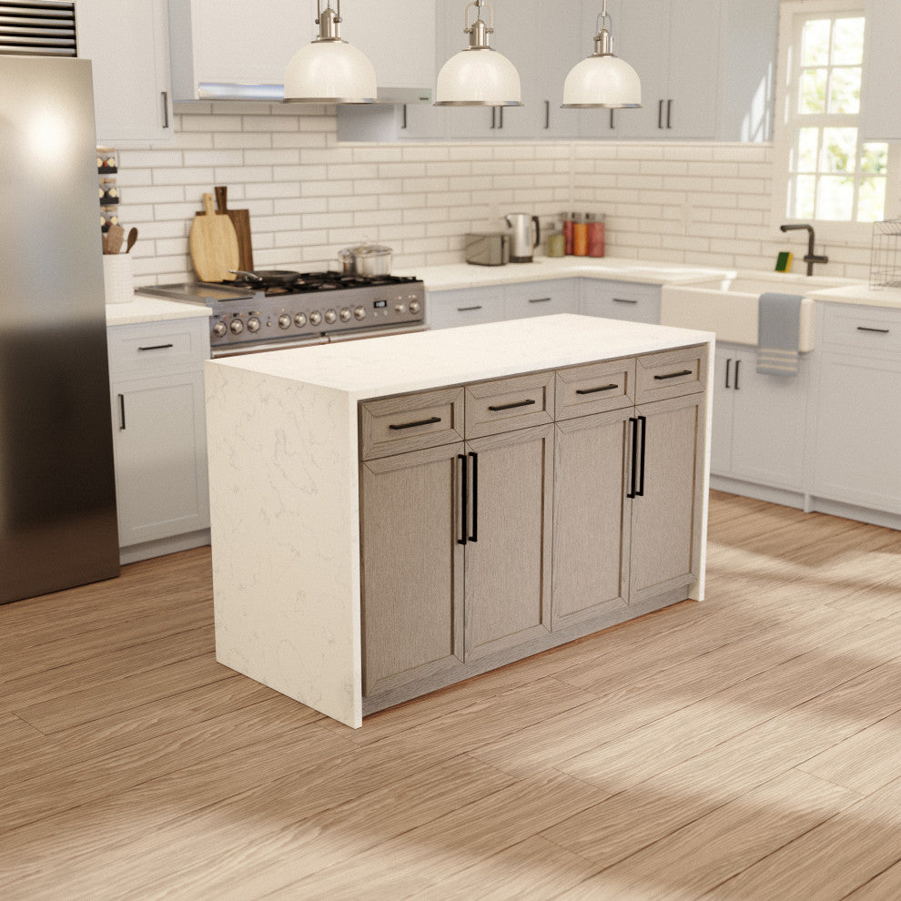 Palisade 60" Kitchen Island, Gray Oak, Engineered Marble