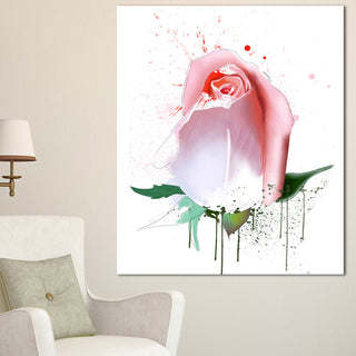 Pink Rose with Paint Splashes, Large Floral Canvas Artwork, 30"x40"
