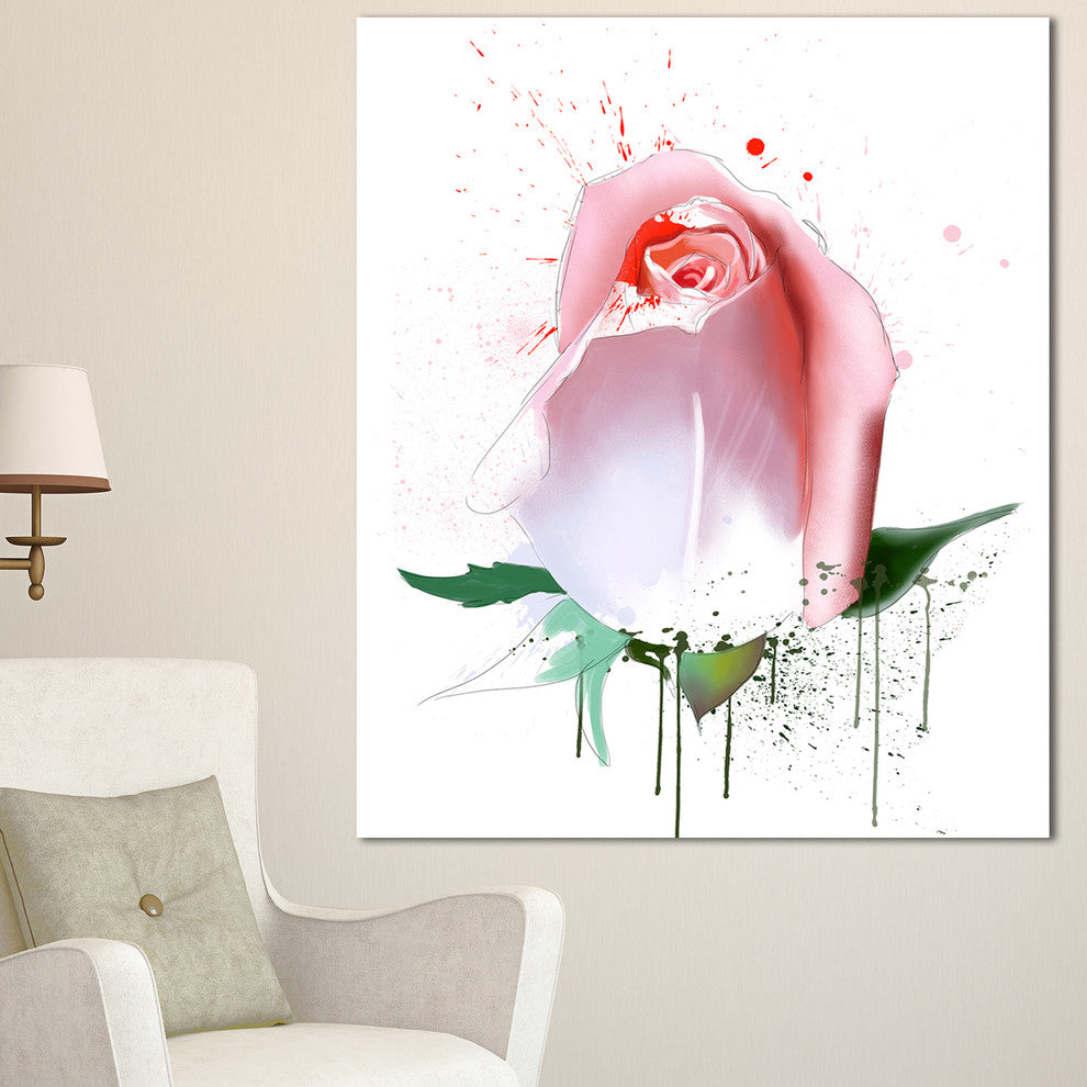 Pink Rose with Paint Splashes, Large Floral Canvas Artwork, 30"x40"