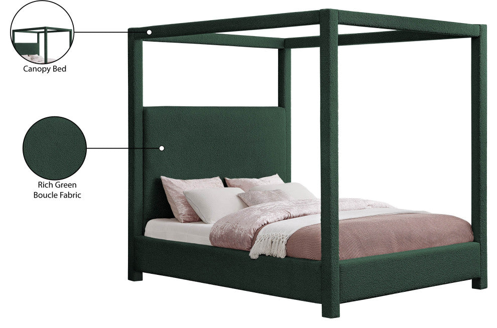 Eden Boucle Fabric Upholstered Bed, Green, King