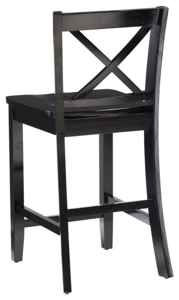 Linon X Back Wood Counter Stool 24" Seat Height in Black Painted Finish