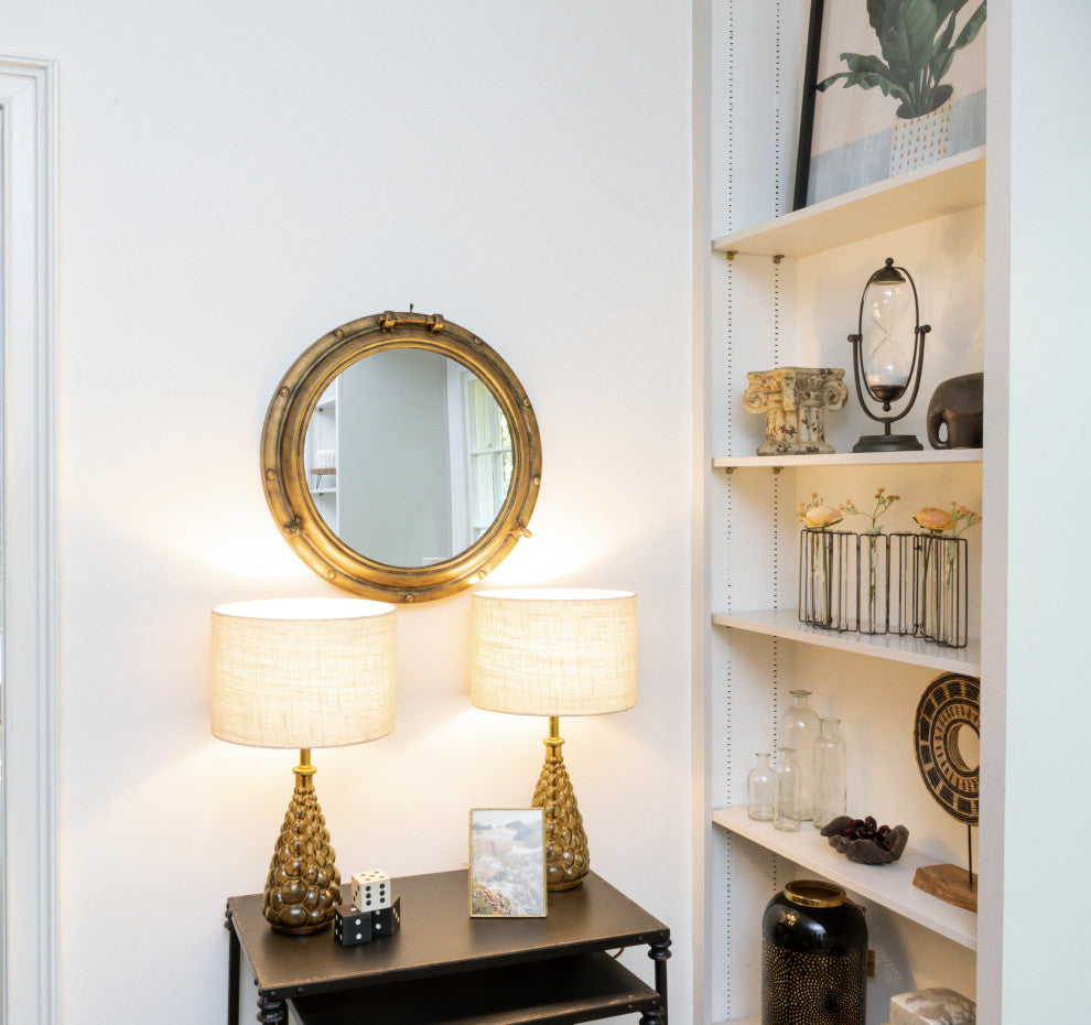 22" Round Metal Porthole Framed Wall Mirror, Gold