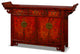 Vintage Elmwood Distressed Orange Red Altar Style Oriental Sideboard