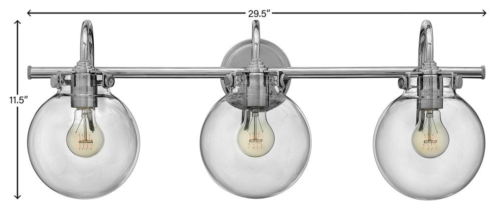 Hinkley Congress Medium Globe Glass Three Light Vanity, Chrome