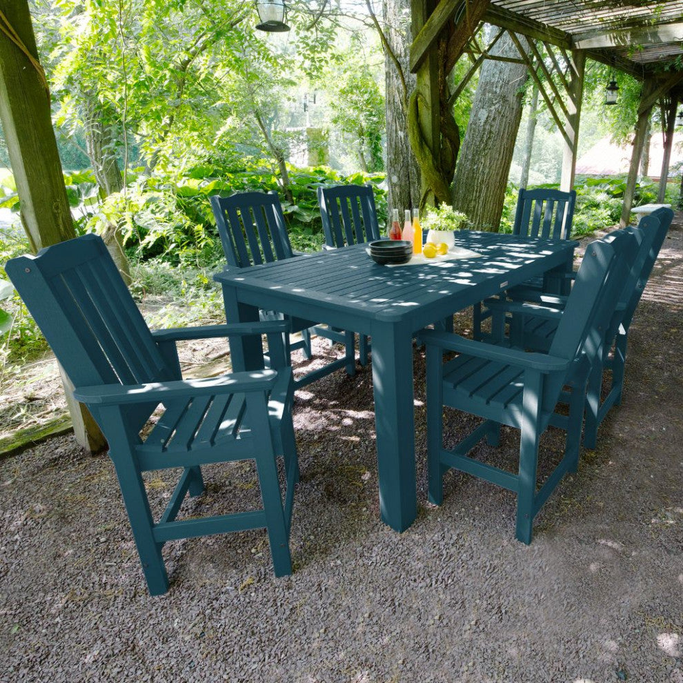 Lehigh 7-Piece Rectangle Counter-Height Dining Set, Nantucket Blue