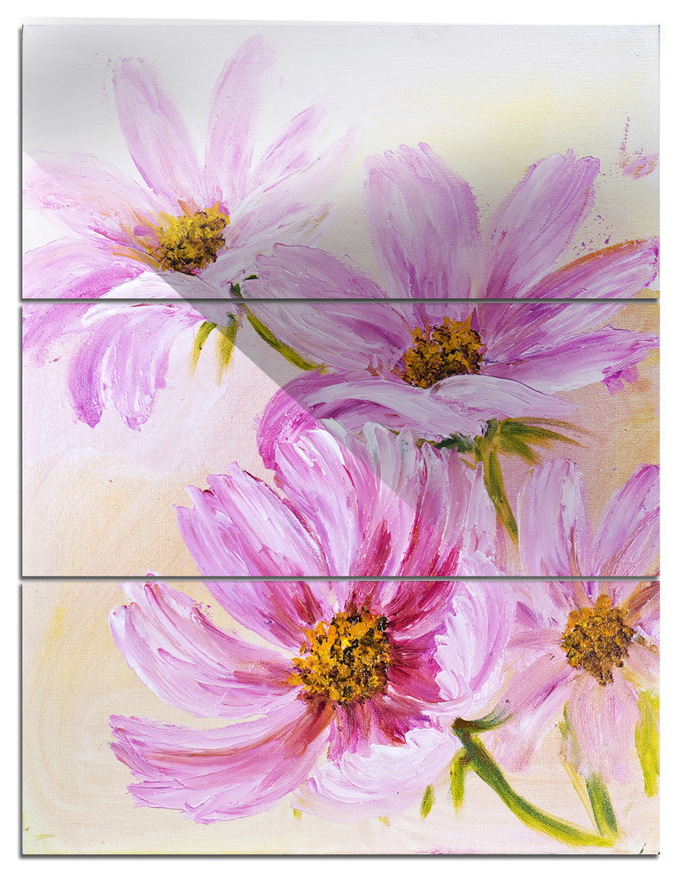 "Blooming Pink Cosmos Flowers" Metal Wall Art, 3 Panels, 28"x36"