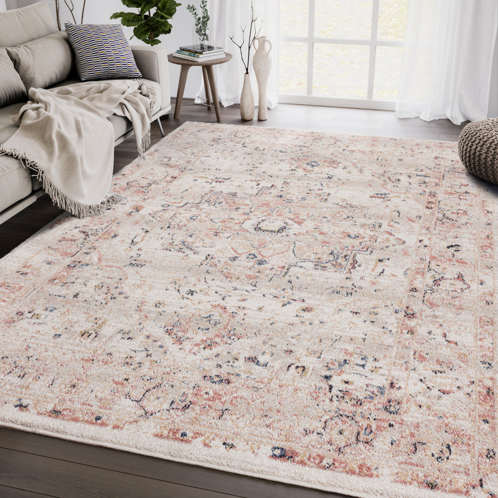 Abani Babylon BYL100C Beige Cream Distressed Medallion Area rug