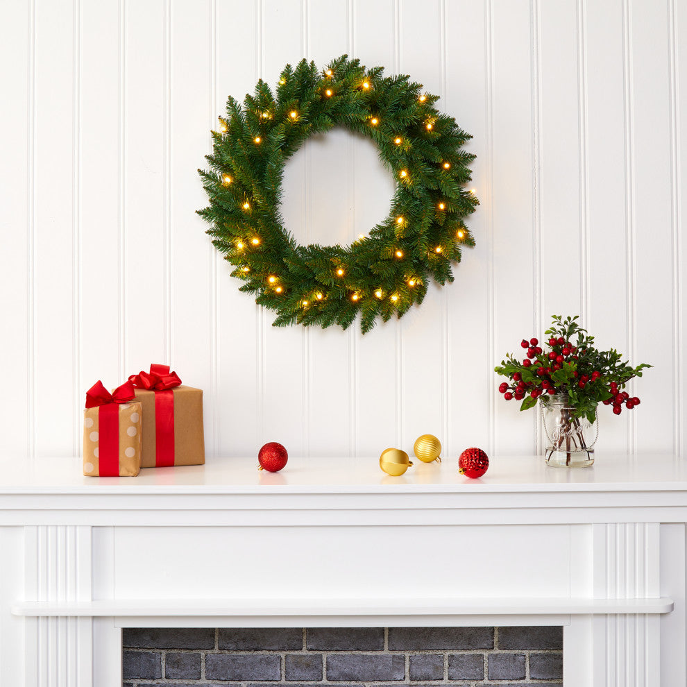 24" Green Pine Artificial Christmas Wreath With 35 Clear LED Lights