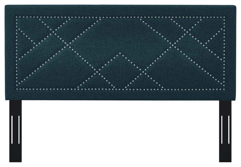 Headboard, Nailhead, King Size, Azure Navy Blue, Fabric, Modern, Guest Suite