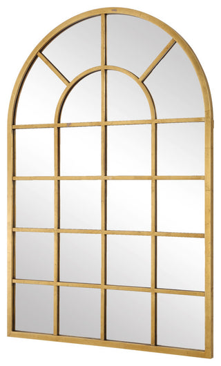 44 Inch Wood Wall Mirror, Arched Windowpane Shape, Antique Gold