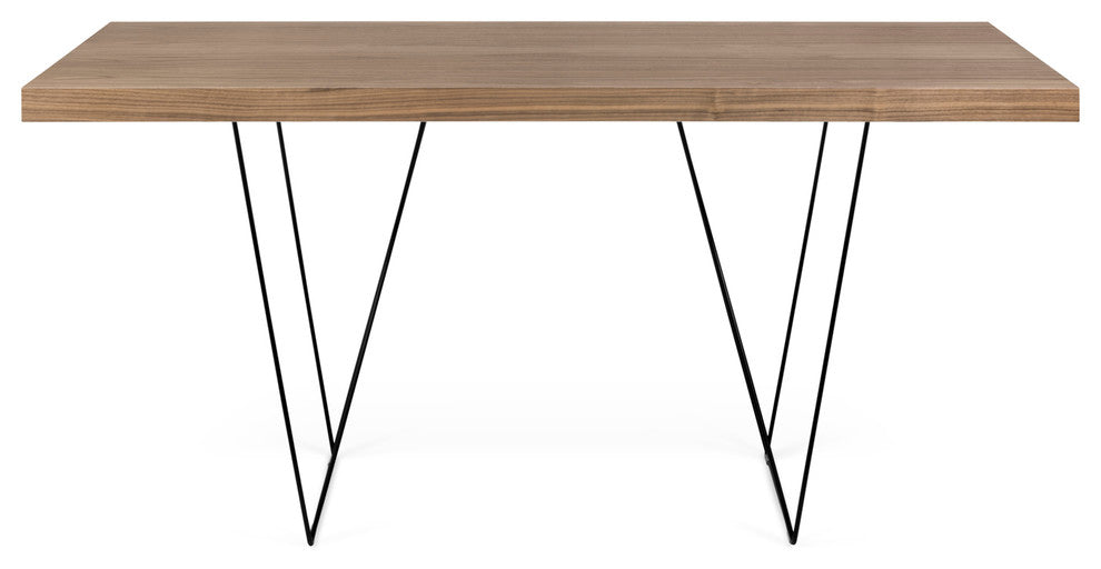 Contemporary Wire Leg Home Office Desk, Walnut/Black Legs