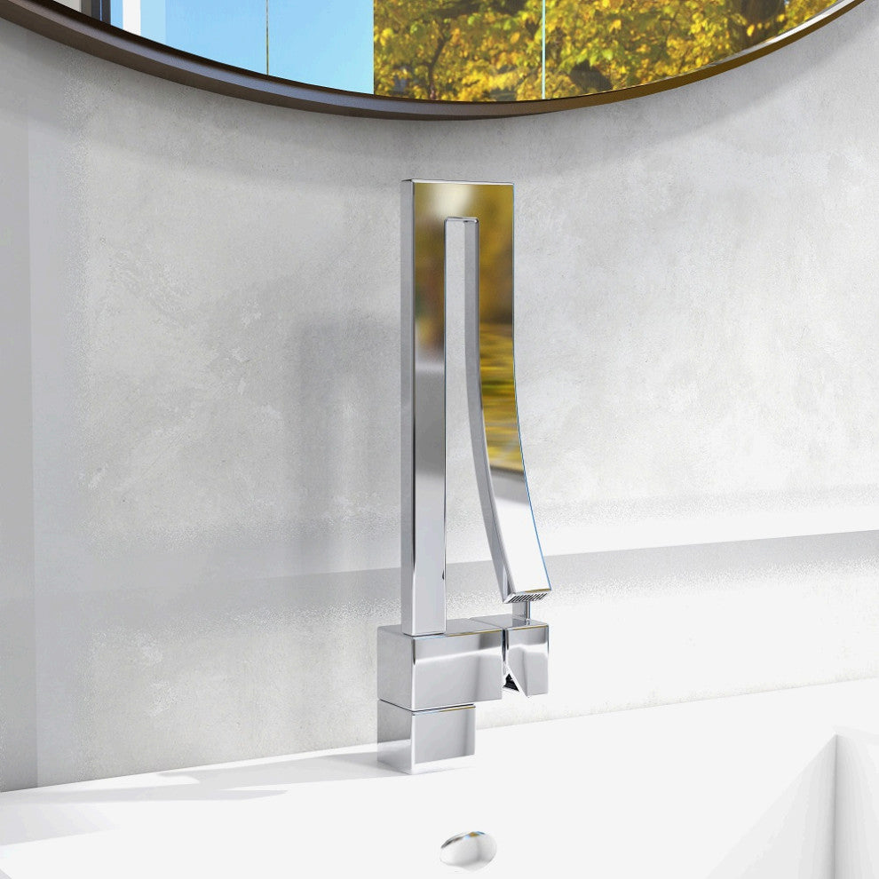 Single Handle Single Hole Bathroom Sink Faucet with Waterfall Spout, Chrome
