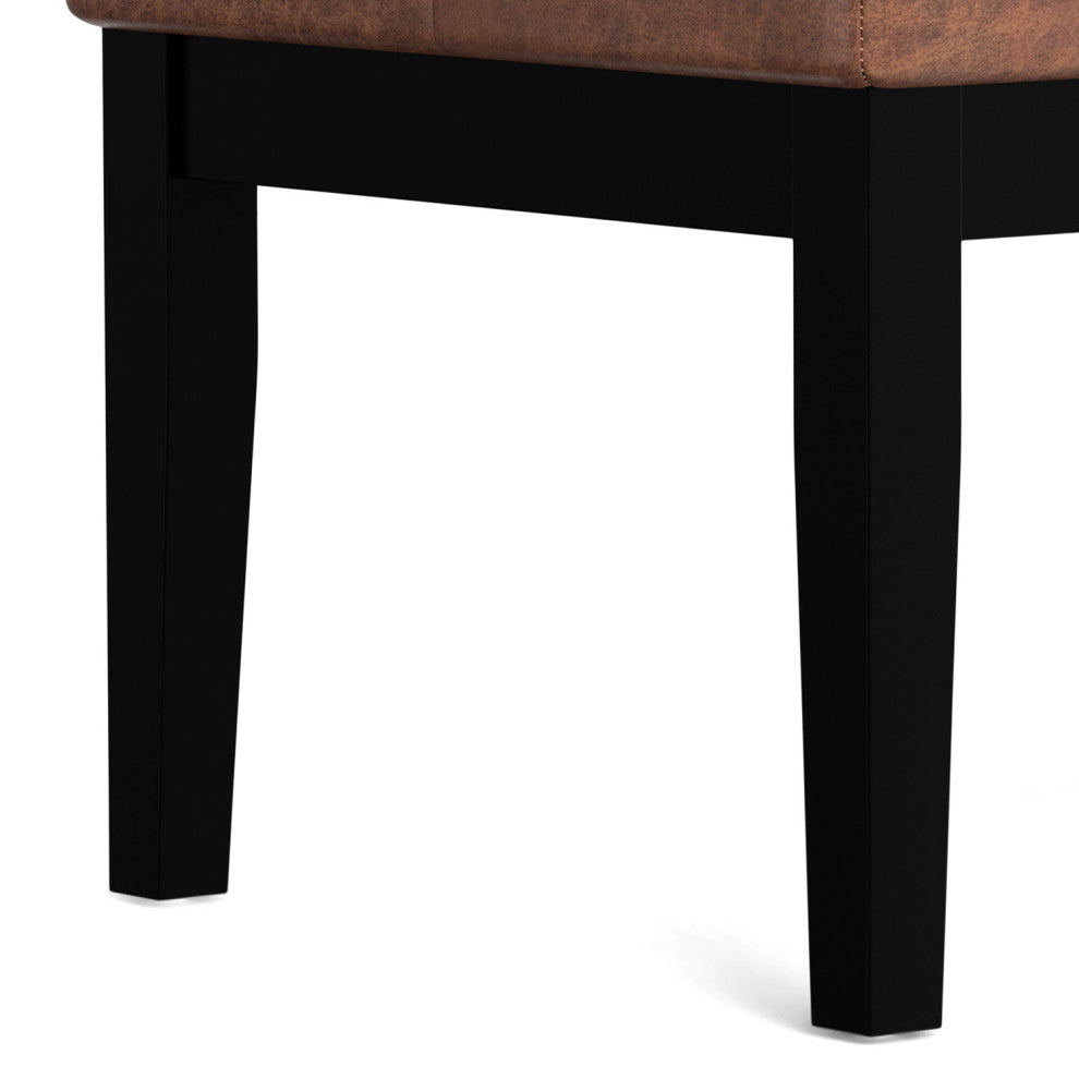 Lacey Solid Hardwood Small Tufted Ottoman Bench, Distressed Saddle Brown